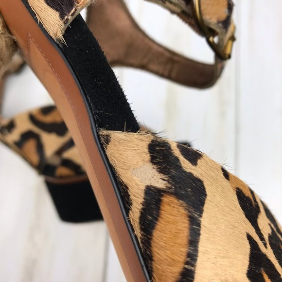 Sam Edelman Animal Print Leopard Print Leather Calf Fur Platform Heels Size 6.5 - Picture 16 of 16